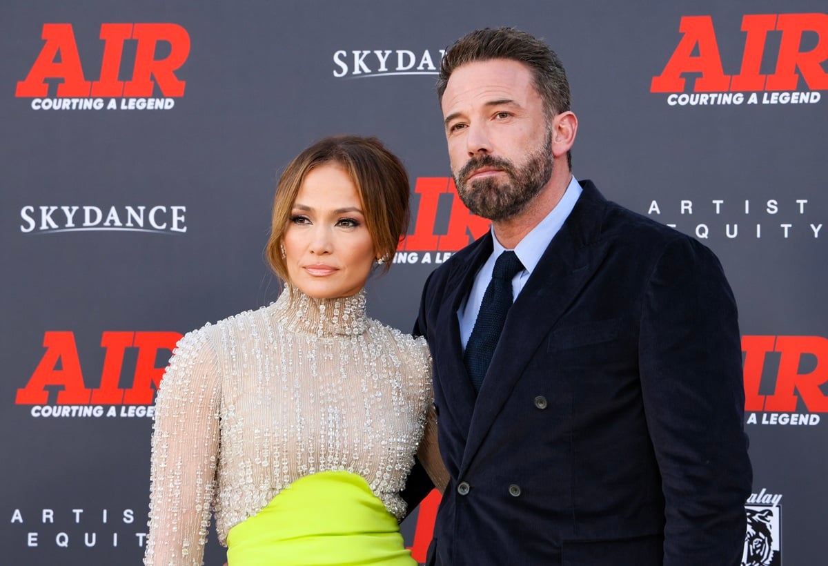 Jennifer Lopez posing alongside Ben Affleck at the 'Air' premiere.