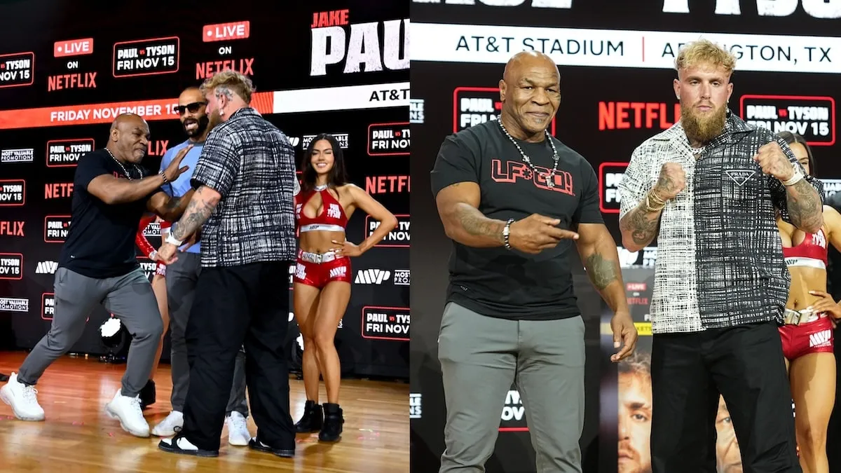 Boxer Mike Tyson hits Jake Paul during their promo press conference