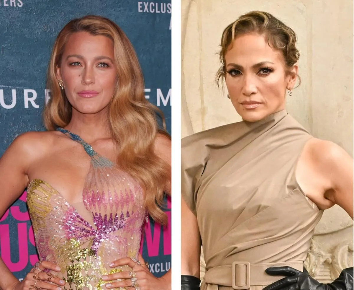 (L): Blake Lively at 'It Ends With Us' premiere in New York City, (R): Jennifer Lopez at Paris Fashion Week