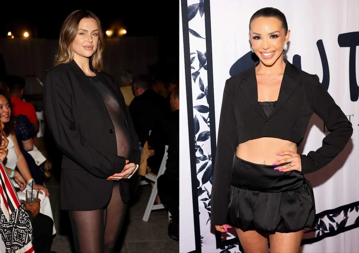 Bravo star Scheana Shay wears a black mini skirt and jacket at Sutton Stracke's Fashion Show